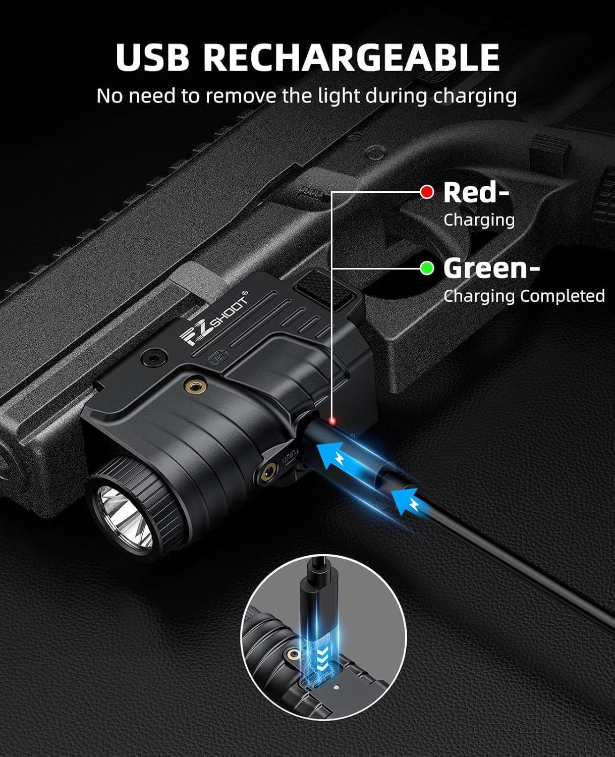 EZshoot 800 Lumens Pistol Light Laser Combo Rechargeable for Home Defense